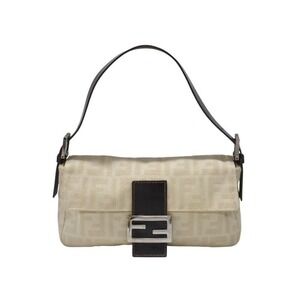 FENDI Mamma Bucket One Shoulder Hobo Bag Zucchino Canvas Leather Beige Tan